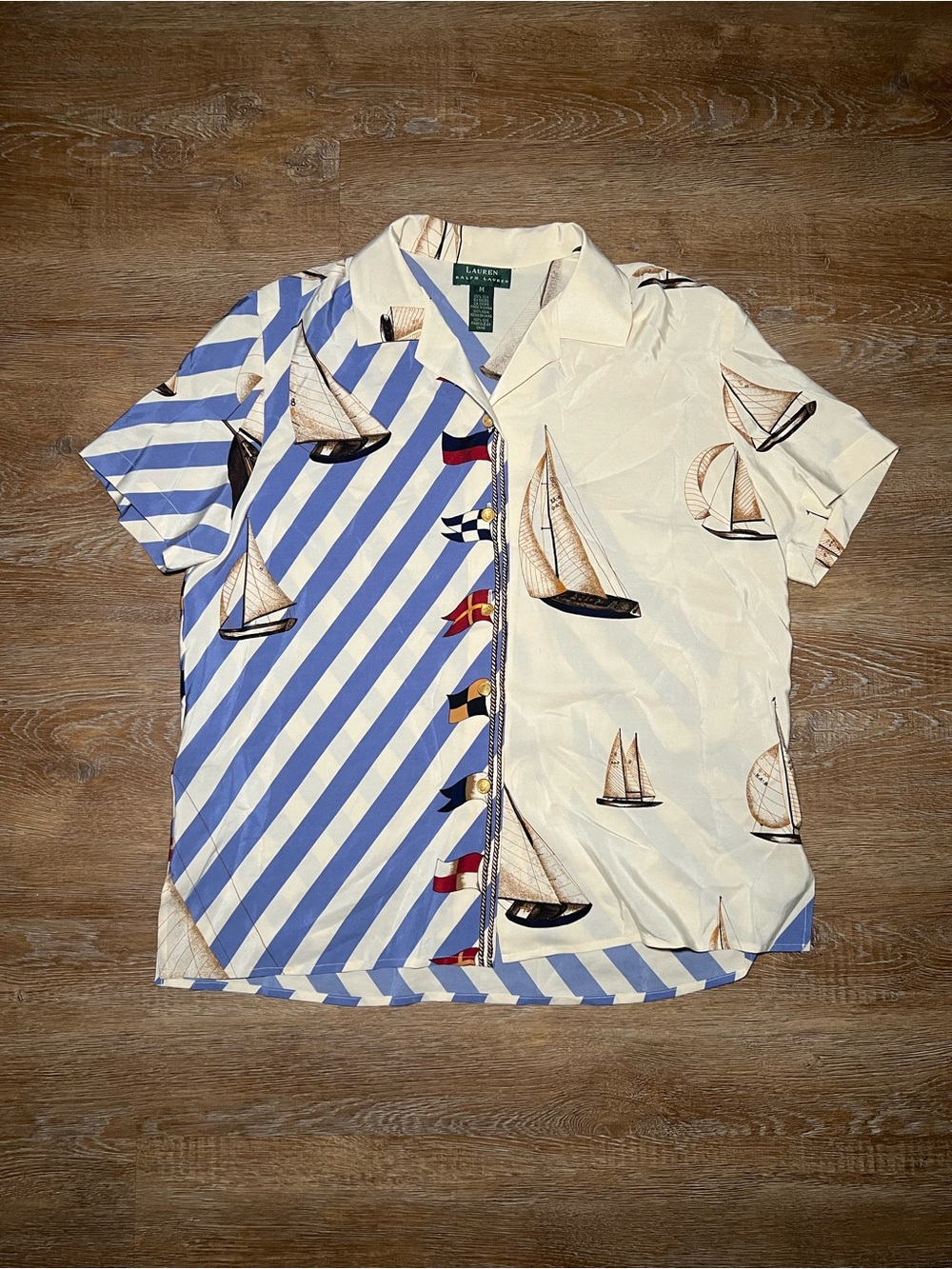 Lauren Ralph Lauren 100% Silk Nautical Sailboat Shirt | Size Medium